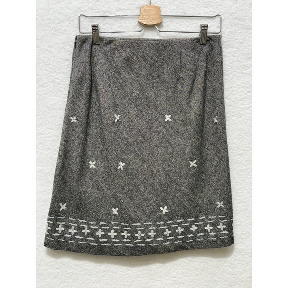 Ann Taylor LOFT Petites Gray Wool Blend Skirt Embroidered A-Line Career - Picture 1 of 6